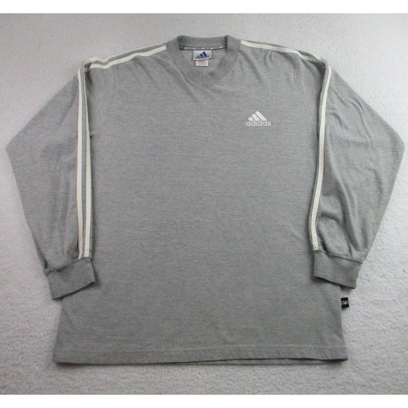 VTG Adidas Shirt Mens Large Gray Long Sleeve Three Stripes Logo‎ Athletic - Picture 1 of 9